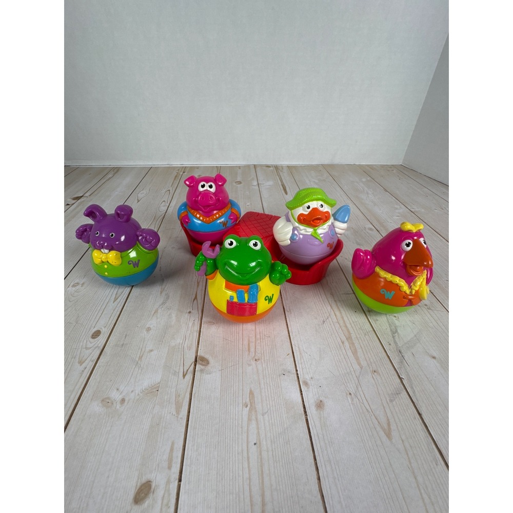 Vintage Playskool Weebles Wobble Lot Frog‎ Pig Duck Rabbit Bird w/ Picnic Table